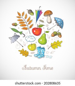 Card with autumn objects and place for your text. Vector illustration.