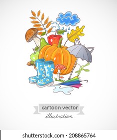 card with autumn objects and place for your text. Vector illustration. 