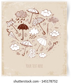 Card with autumn objects. Vector illustration. 