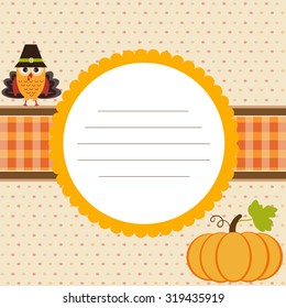 card autumn turkey and pumpkin