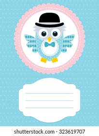 card baby blue owl and hat