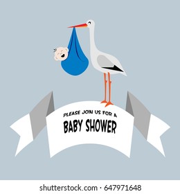 The card baby shower with a bringing baby-boy white stork