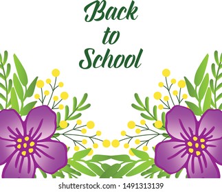 Card back to school for education template, with purple flower frame blooms. Vector