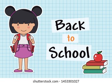 card back to school. Girl with backpack