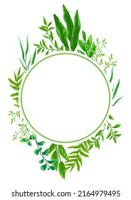 Card or background with branches and green leaves. Spring or summer stylized foliage.