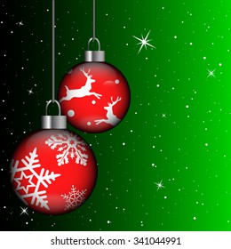 card background Christmas tree ornaments