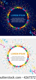 Card background with colored confetti and streamers around a circular area to place text