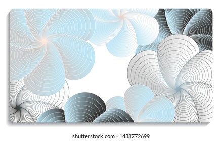 card background with graphic vortex flowers in pale blue silver shades