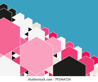 card background with hexagons in pink and blue shades