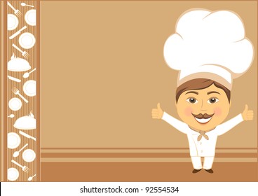 card background with smile cook showing thumb up and utensil