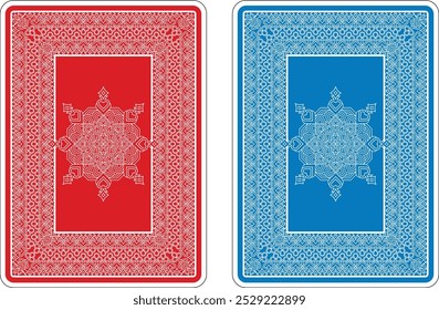 Card backs pattern design from a new original deck of playing cards. The design interworks the four suit symbols in highly detailed abstract pattern.