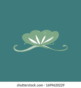 Card banner design lotus water lily, simple lines asian japanese chinese style blue teal green white background. trend of the season. template frame for text, copy space. Vector illustration