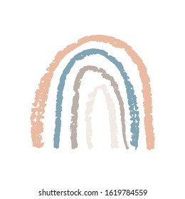 card banner design rainbow abstract scales, sky, simple Nature doodle crayons lines isolated on white background, blue pink orange gray beige. Can be used for scandinavian style Nursery decor. Vector