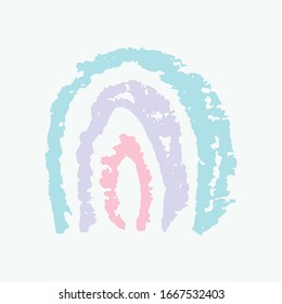 card banner design rainbow abstract scales, sky, simple Nature doodle crayons lines isolated on white background, blue pink lilac. Can be used for scandinavian style Nursery decor. Vector
