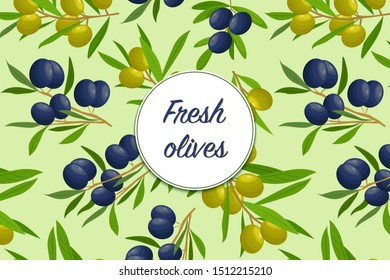 Card, banner, flyer with olive branches on green background.