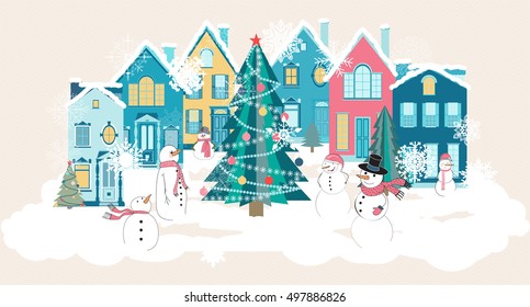 Card or banner for a Happy New Year and Merry Christmas. Elements are layered separately in vector file.