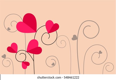 card, banner, hearts and floral pattern, pink background,