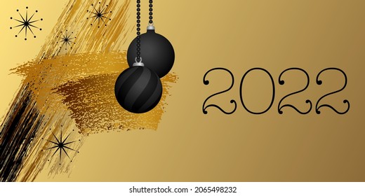Card or banner for the New Year 2022 with abstract, elegant and artistic, black and copper graphics on a gold background. 