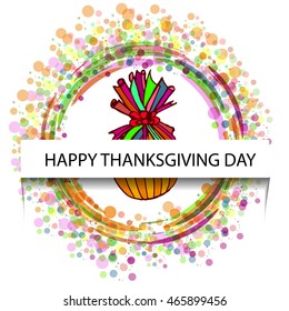 card with a banner on the day of Thanksgiving. pumpkin on a colorful background