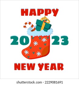 Card, banner with traditional flat Christmas and New Year elements. Vector illustration.