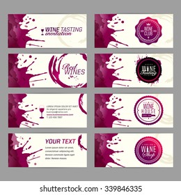 Card or banner for wine business, wine shop, restaurant, bar or wine cellar. Background wine stains. vector