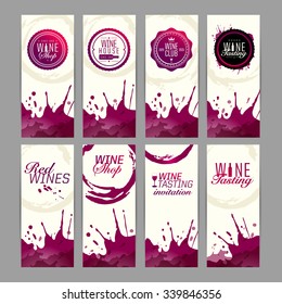 Card or banner for wine business, wine shop, restaurant, bar or wine cellar. Background wine stains. vector