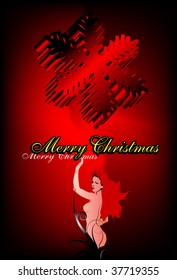 Card with the bared girl and 3D a snowflake