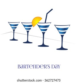 Card bartender's Day. Vector four glasses on a white background