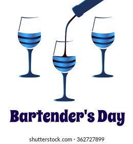 Card bartender's Day. Vector three glasses.