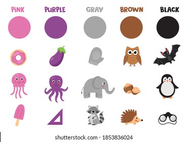Card with basic colors objects. Learning colors worksheet. 
