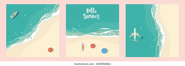 card, beach, high angle view, beautiful, travel, summer, card, element, illustration
