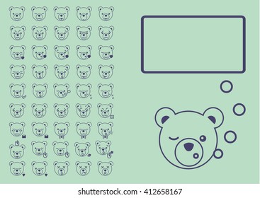 card with bears. emotional bear. life bears. green background. cartoon character