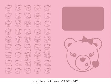 card with bears. emotional bear. life bears. pink background. cartoon character