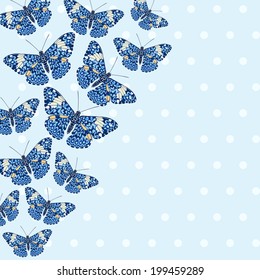 Card with beautiful bright butterflies