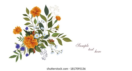 card with a beautiful composition of wildflowers on a white background