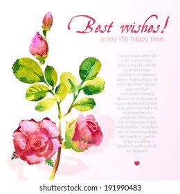 Card with beautiful flower roses composition.  Vector illustration