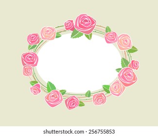 Card with beautiful pink garden roses. Vector illustration.