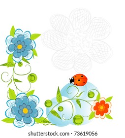 Card with beautifull flowers and ladybug