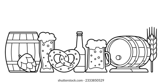 Card with beer objects. Beer festival or Oktoberfest.