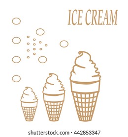 Card with beige circuit of ice-cream sign pattern on white background. Fashion and bright design. Stylish graphic of summer. Template for prints decoration. Vector illustration.