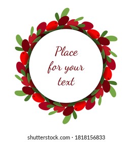 card with berry wreath. red wild berries, barberry, goji. modern abstract design for background, packaging paper, cover, fabric, card