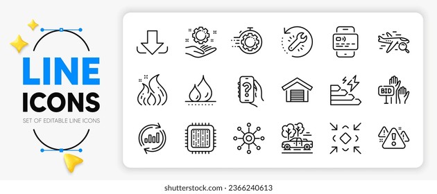 Card, Bid offer and Recovery tool line icons set for app include Consumption growth, Minimize, Seo timer outline thin icon. Cpu processor, Update data, Employee hand pictogram icon. Vector