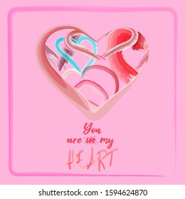 Card with big heart for Valentine's day. Valentines. Rose background with heart