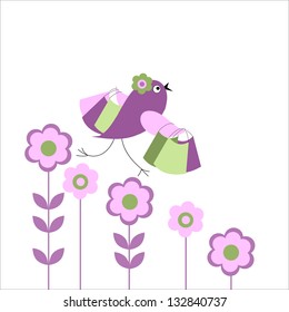 Card with a bird with a bags