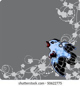 Karte mit Vogel und Blumen