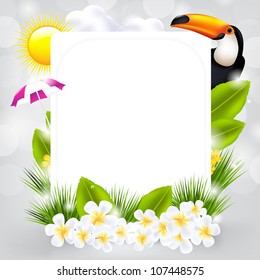 Card With Bird And Flowers, Vector Illustration