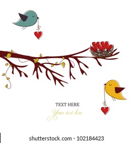 Card with birds and hearts,love card