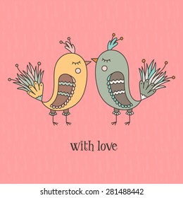 Card with birds. Vector illustration.