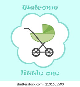 card for the birth of a baby with a stroller
