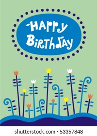 card with a birthday in a blue color with floral ornament